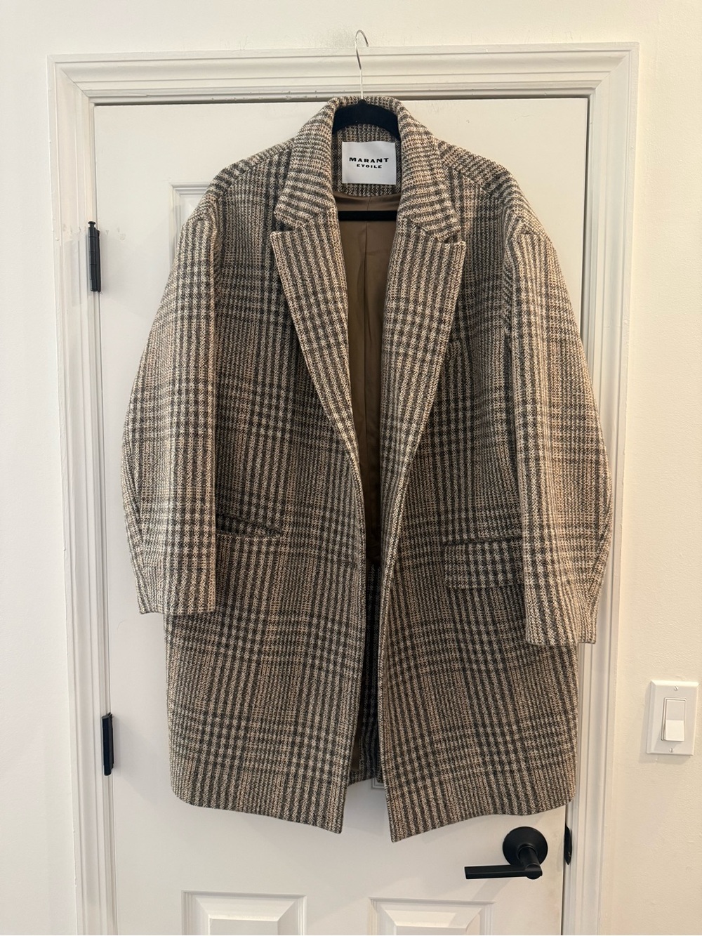NWT Isabel Marant Etoile Limiza Check Virgin Wool Coat Beige Jacket 40 US 8 L - Picture 7 of 15